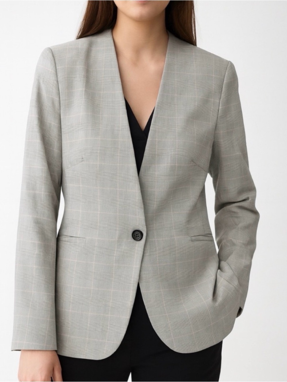 Zara Light Gray Plaid Women's Blazer - Single Button